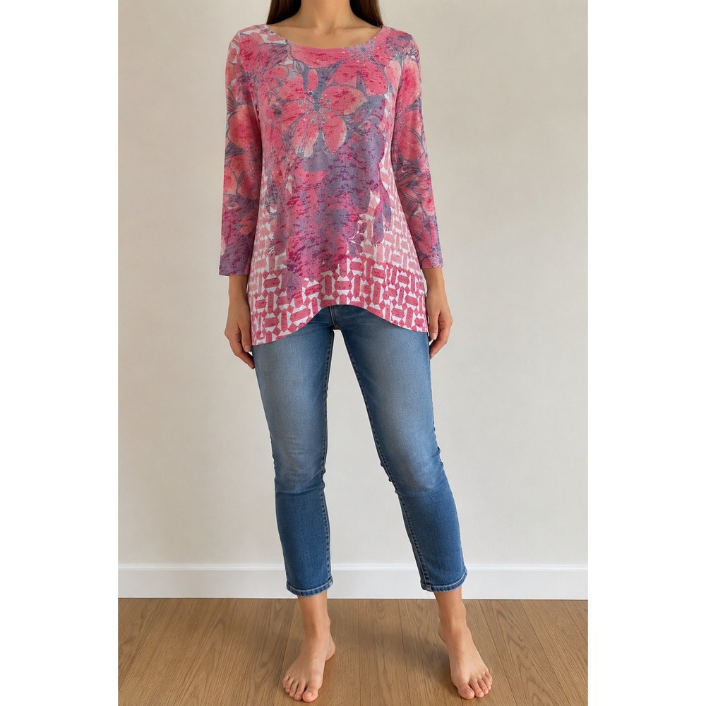 Boho Lightweight Thermal High‎ Low Tunic Top Medium Pink Coastal Beach Vacation